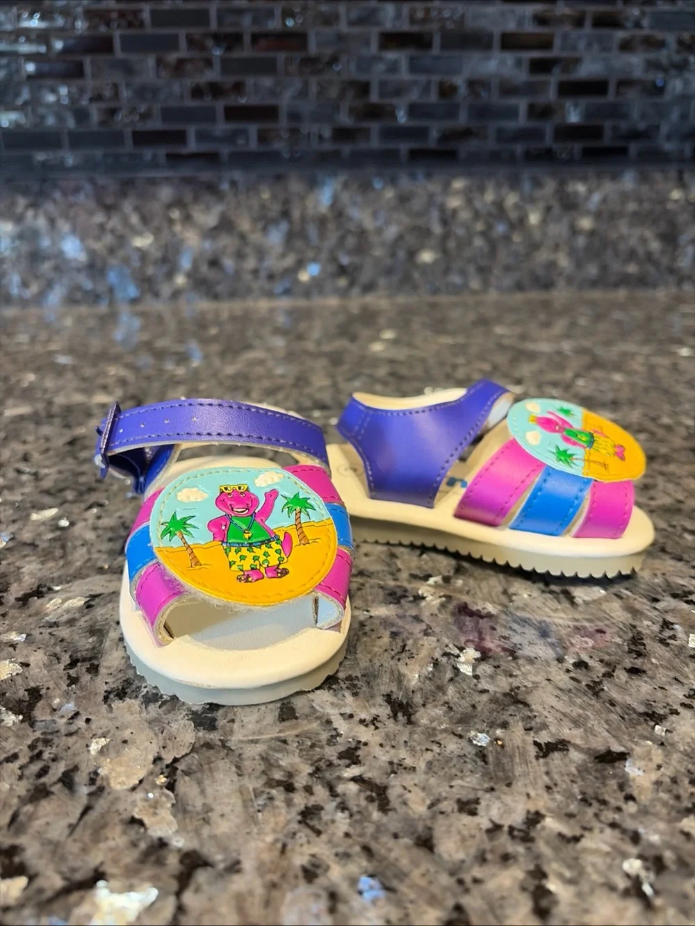 Vintage 90s 1993 Barney Sandals Shoes Baby Toddler size 3 Rare Beach Retro